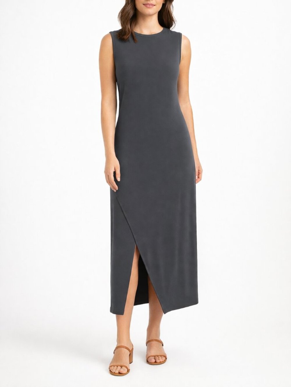 Leith Asymmetrical Midi Dress Women's Size Small Sleeveless Slit Minimalist